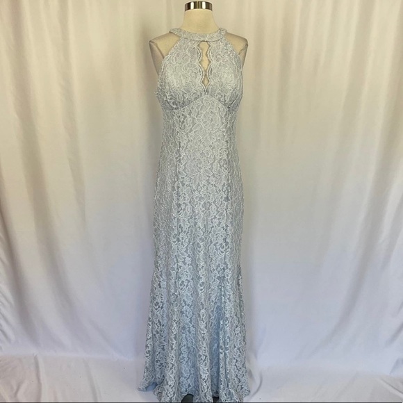 Night Way Collections Dresses & Skirts - NIGHTWAY Women's Formal Dress Size 12 Blue Glitter Lace Halter Long Evening Gown